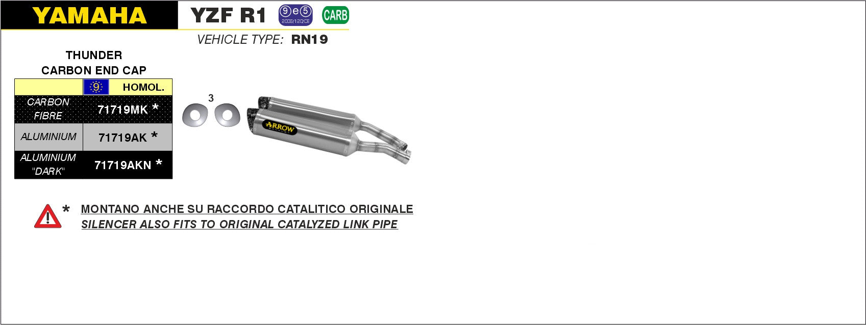 SILENCER THUNDER APPROVED CARBON-CARB ARROW YAMAHA YZF 1000 R1 07-2008