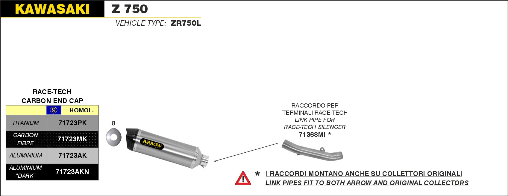 SCARICO MARMITTA RACE-TECH TITANIO-CARBONIO ARROW KAWASAKI Z 750 R 2011-14