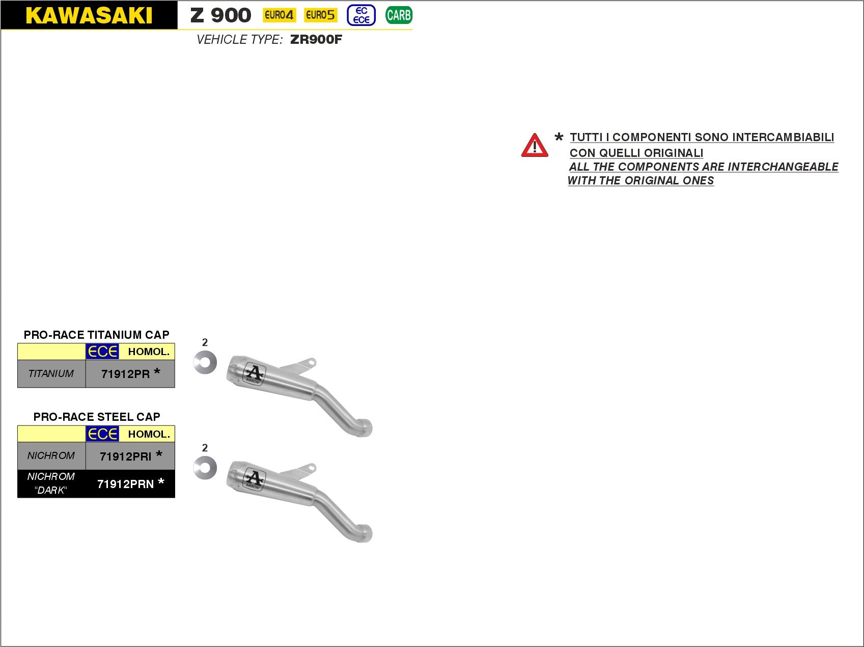 SCARICO MARMITTA PRO-RACE TITANIO ARROW KAWASAKI Z 900 2020-2021
