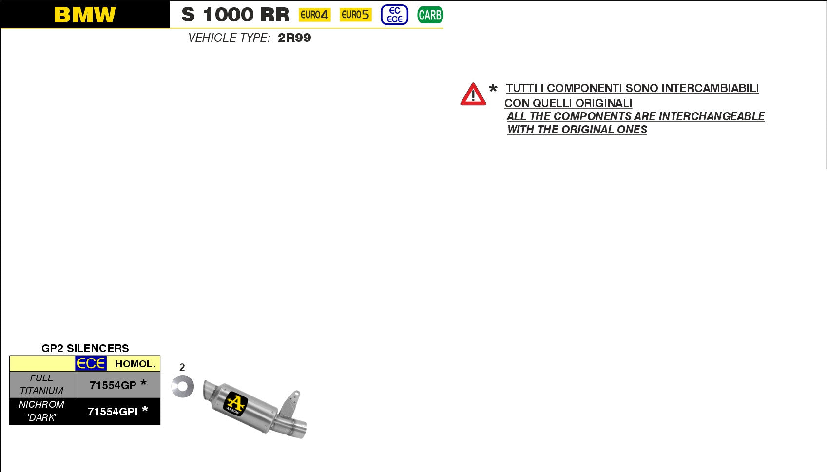 KIT SILENCER GP2 FULL TITANIUM ARROW BMW S 1000 RR 2019-22