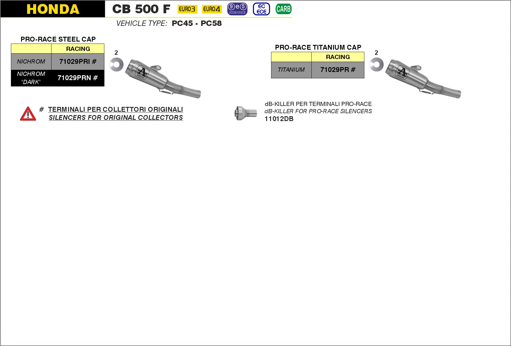 SILENCER PRO-RACE TITANIUM ARROW HONDA CB 500 F 2016-18