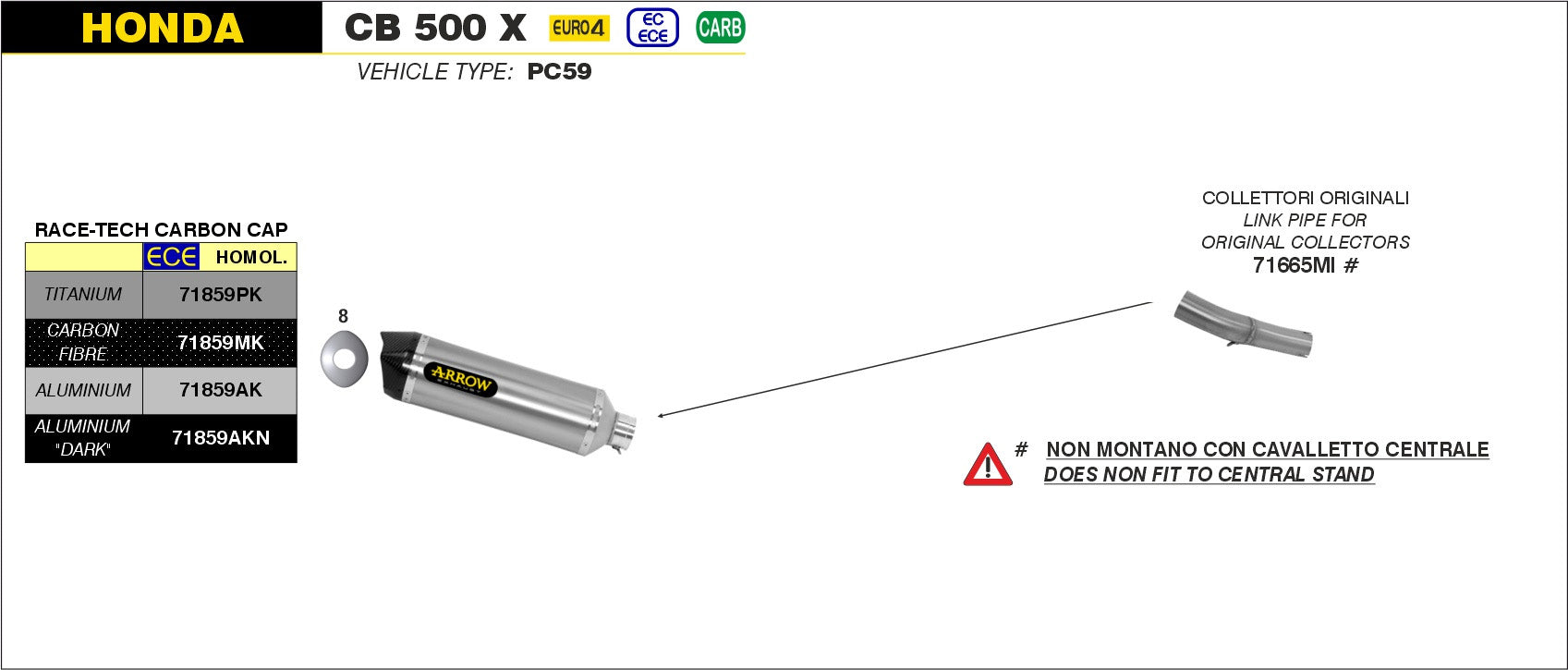 KIT SILENCER RACE-TECH TITANIUM-CARB ARROW HONDA CB 500 X 2017-18