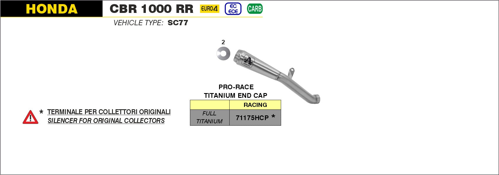 KIT SILENCER PRO-RACE FULL TITANIUM VERSIONE ALTA ARROW HONDA CBR 1000 RR 17-19