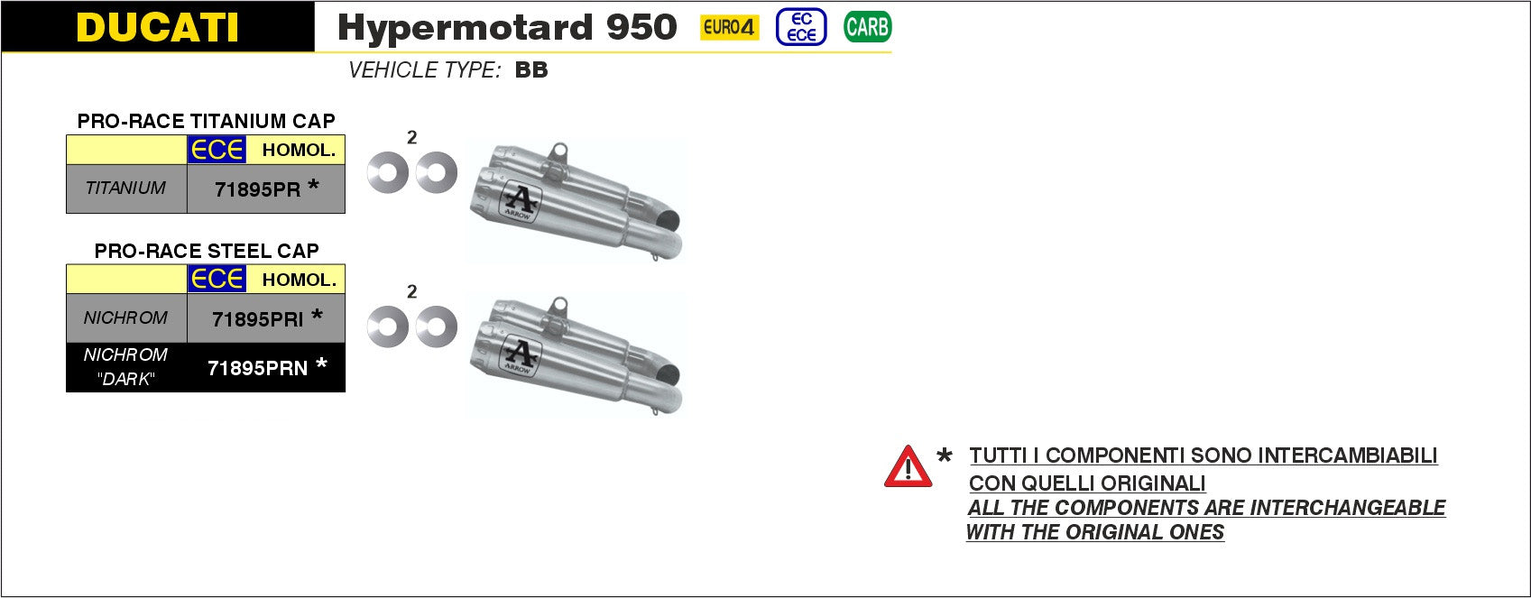 SILENCER APPROVED PRO-RACE TITANIUM (DX+SX) ARROW DUCATI HYPERMOTARD 950 19-20
