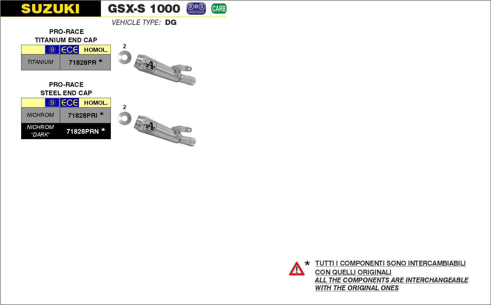 SCARICO MARMITTA PRO-RACE TITANIO ARROW SUZUKI GSXS 1000 2015-20