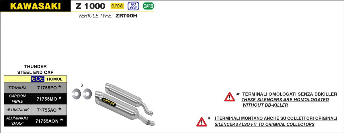 SCARICO MARMITTA THUNDER OMOLOGATO TITANIO-INOX ARROW KAWASAKI Z 1000 2010-16