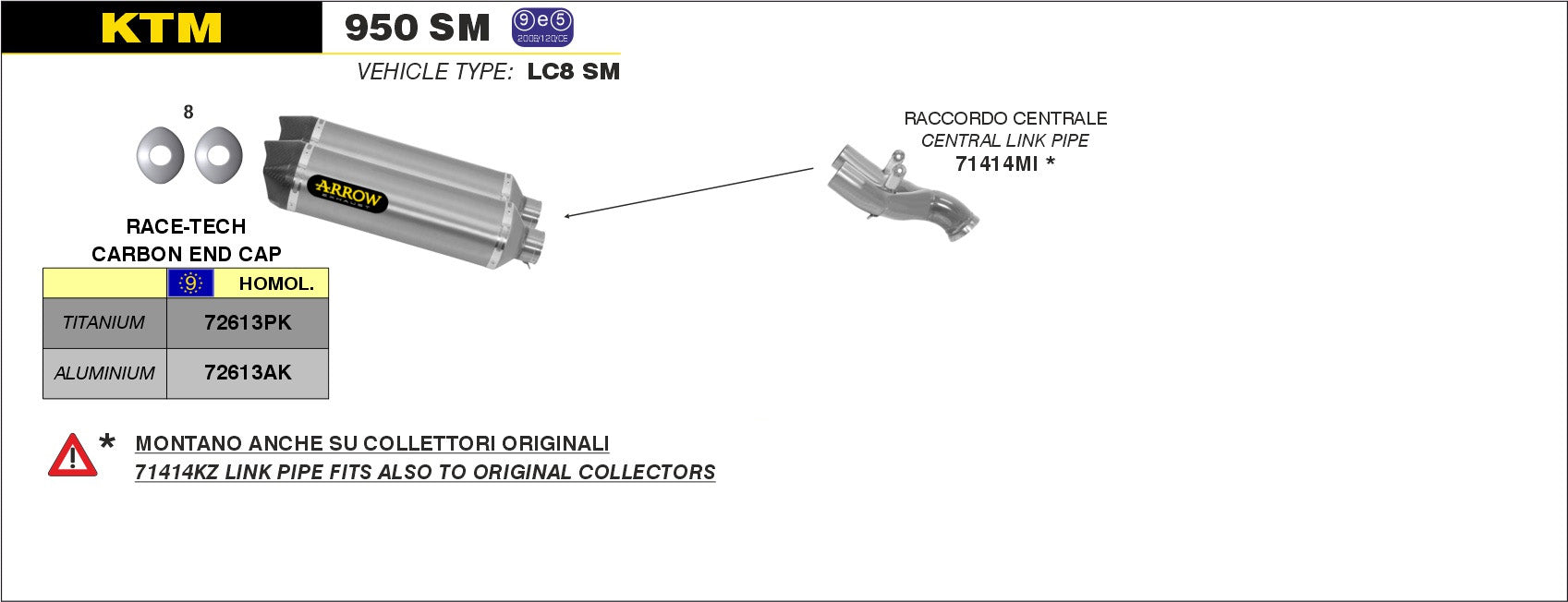 KIT SCARICO MARMITTA RACE-TECH TITANIO-CARBONIO ARROW KTM 950 SM 06-2009