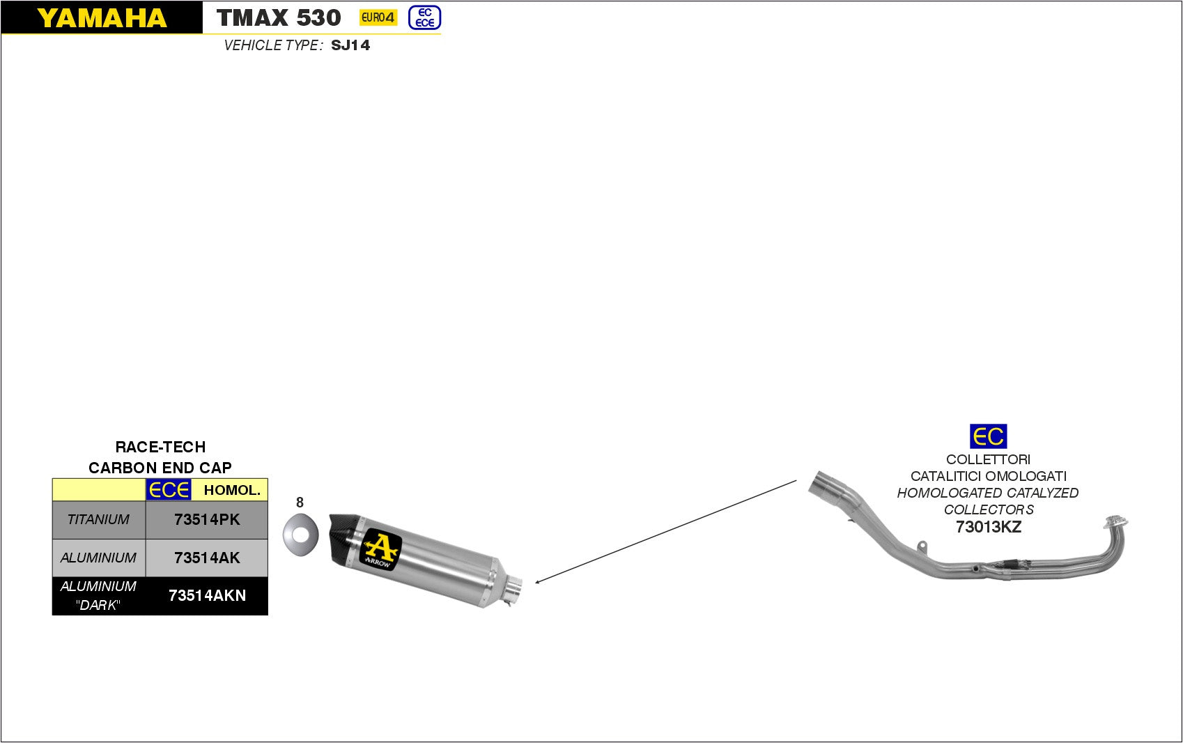 SCARICO OMOLOGATO EC+ECE RACE-TECH TITANIO-CARBONIO ARROW YAMAHA T-MAX 530 17-19