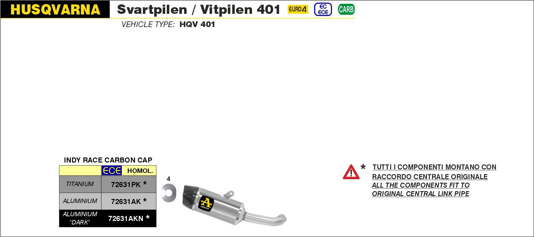 SCARICO MARMITTA INDY-RACE TITANIO-CARBONIO ARROW HUSQVARNA SVARTPILEN 401 2020>