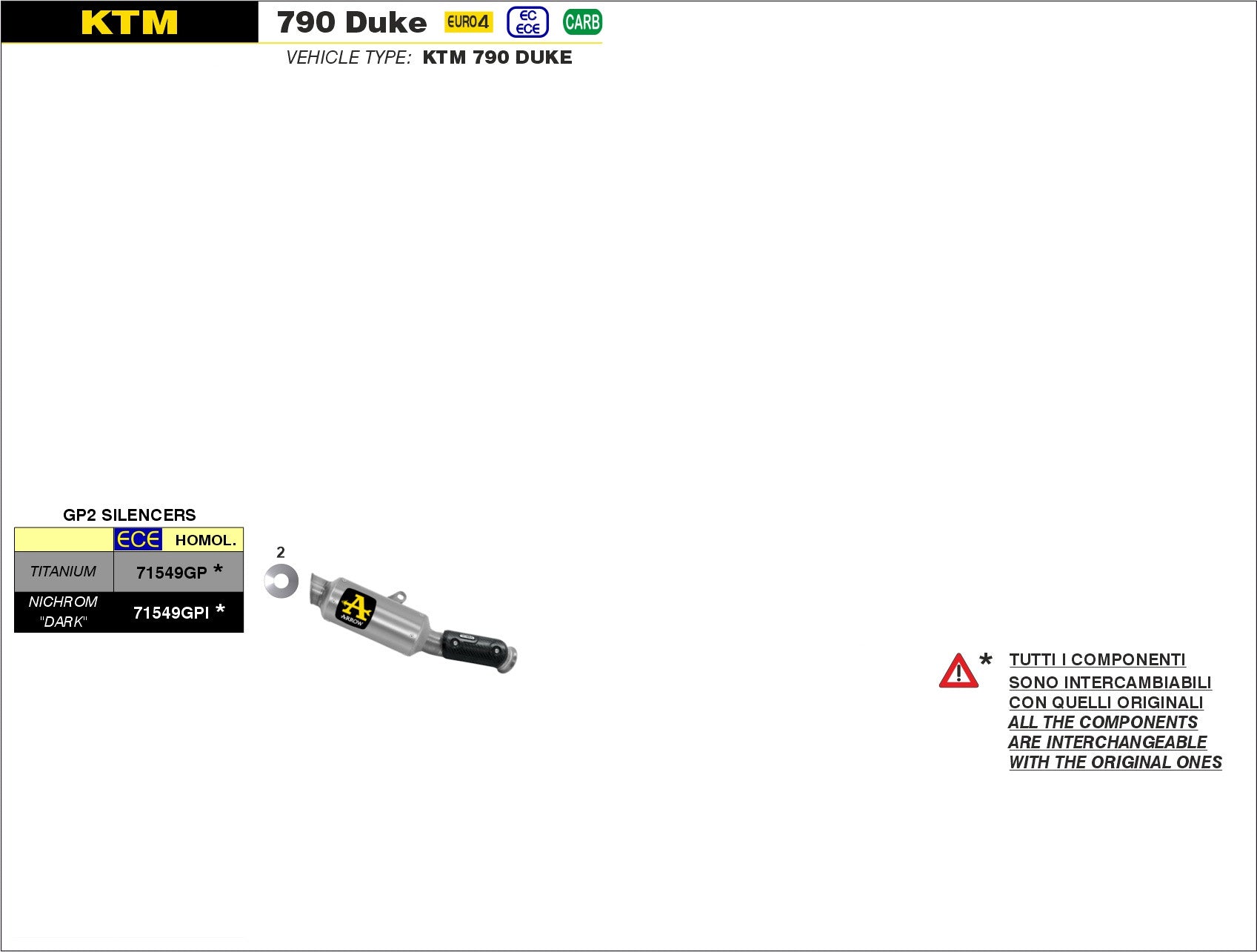 SCARICO MARMITTA GP2 FULL TITANIO ARROW KTM 790 DUKE 2018-20