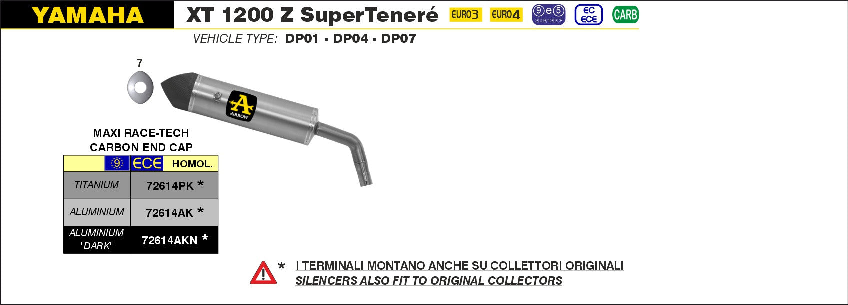 SILENCER MAXI RACE-TECH APPR E9 TIT-CARB ARROW YAMAHA XT 1200Z SUPERTÉNÉRÉ 10-20