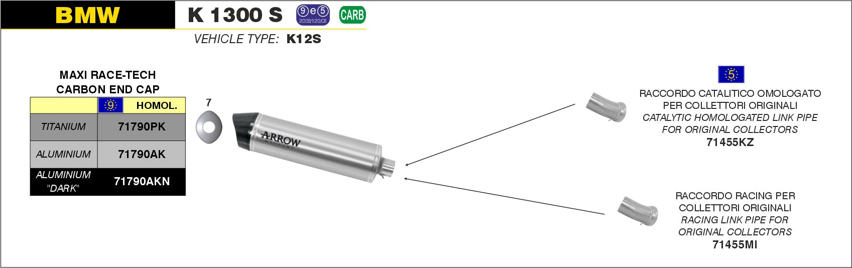 SILENCER MAXI RACE-TECH TITANIUM-CARB ARROW BMW K 1300 S 2012-16