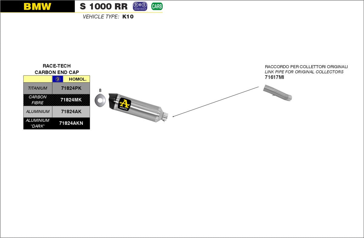 KIT SILENCER APPROVED RACE-TECH TITANIUM-CARBON ARROW BMW S 1000 RR 2015-16