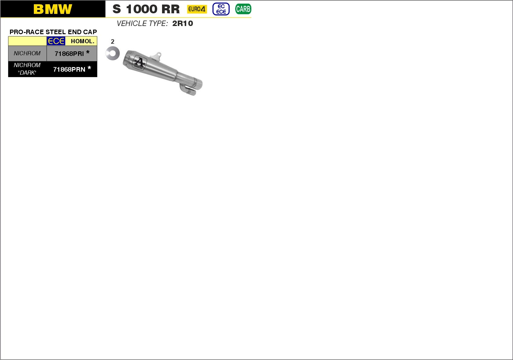 SILENCER PRO-RACE NICHROM ARROW BMW S 1000 RR 2017-18