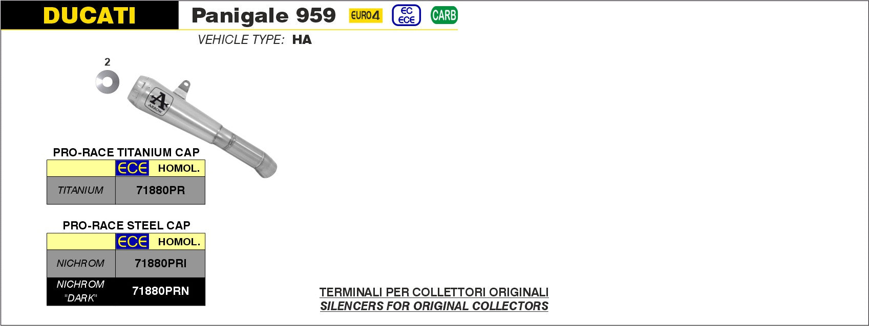 SILENCER PRO-RACE TITANIUM ARROW DUCATI PANIGALE 959 2016-19