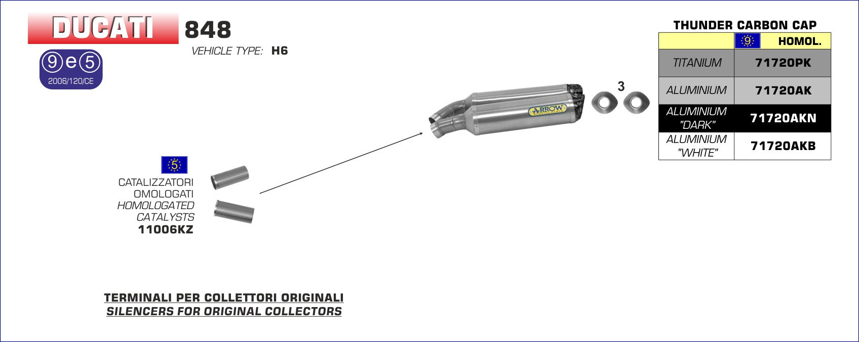 SILENCER THUNDER APPROVED E5+E9 (DX+SX) TITANIUM-CARB ARROW DUCATI 848 08-10