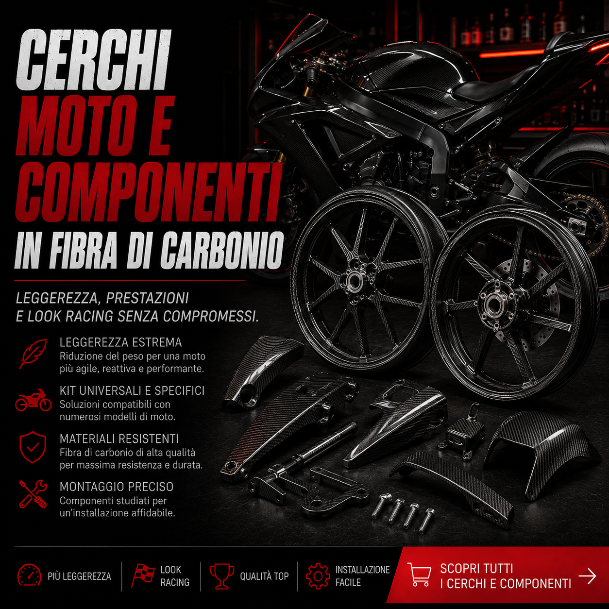 Cerchi Moto e Componenti in Fibra di Carbonio