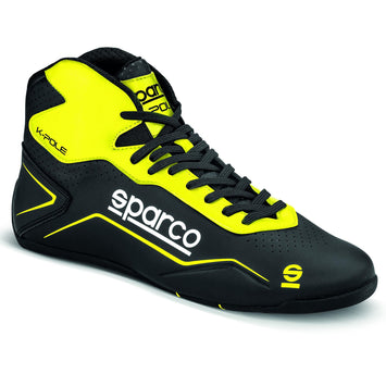 Sparco K-POLE NR/GF racing shoes, black and green, with sporty design, laced front and reinforced sole for motorsport performance