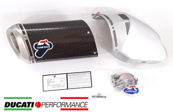 Omoologato Termignoni exhaust silencer for Ducati Multistrada 1200 2010-2014 motorcycle, showing the branded chrome finish and mounting details.