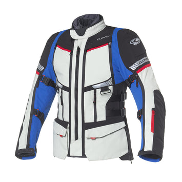 Clover GTS 5 waterproof motorcycle jacket in black and green, featuring a sleek design and protective elements.