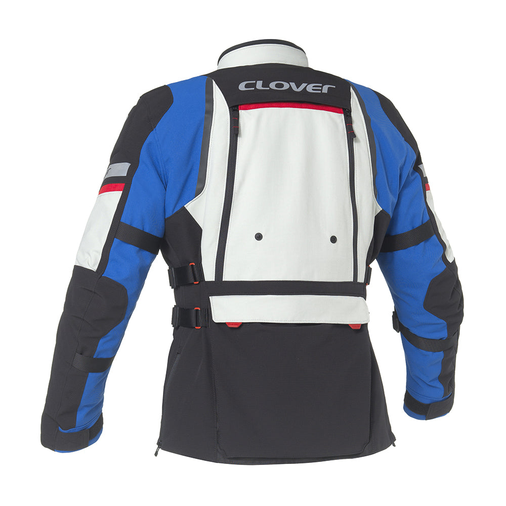 Clover GTS 5 black and green waterproof motorcycle jacket with protective features and a sleek design.