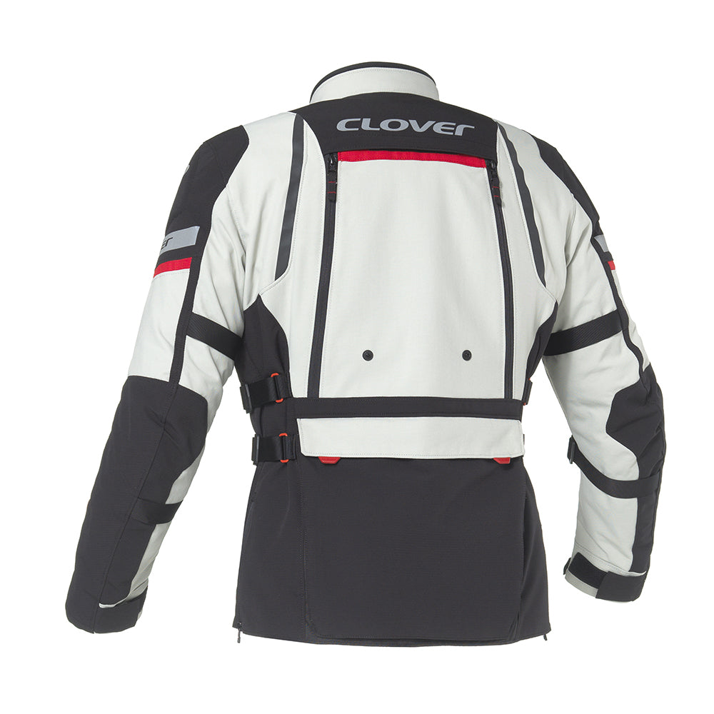 Clover GTS-5 WP motorcycle jacket in black, showcasing waterproof design and stylish fit for riders.