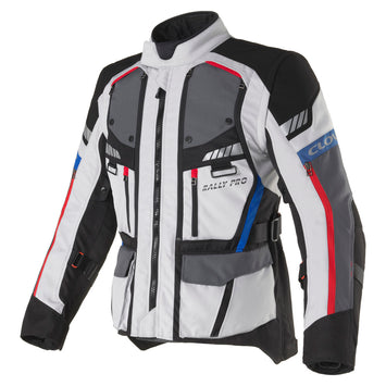 Clover Rally Pro WP N/GR waterproof motorcycle jacket in black and green, featuring a stylish and functional design.
