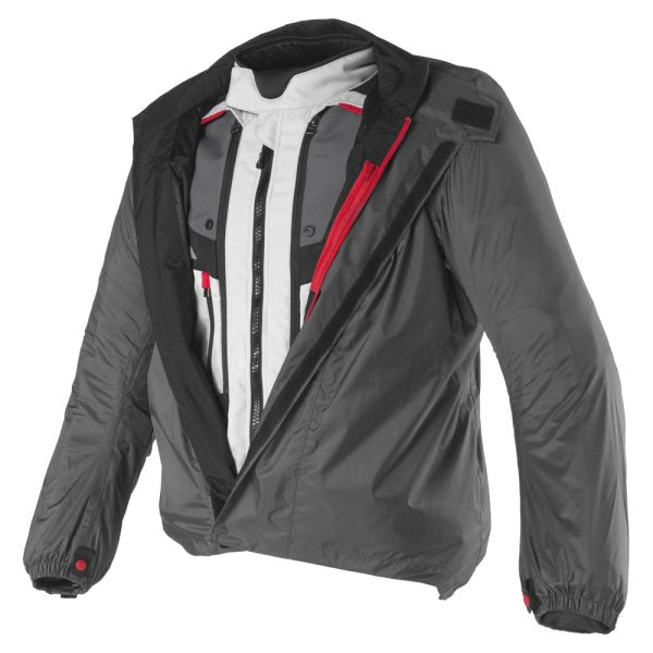 Clover Rally Pro WP waterproof motorcycle jacket in black and grey, featuring protective padding and ventilation.