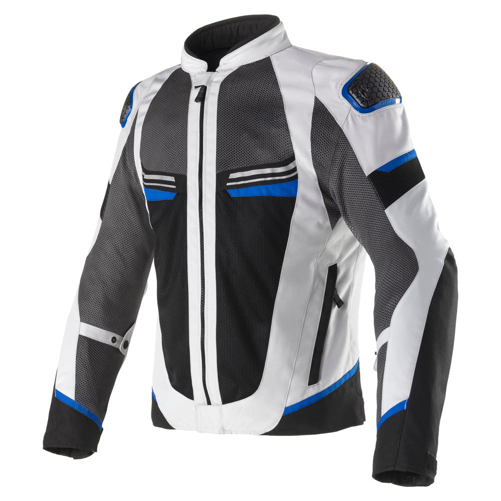 Clover Airjet-6 perforated motorcycle jacket in black and green, showcasing lightweight design and ventilation features.