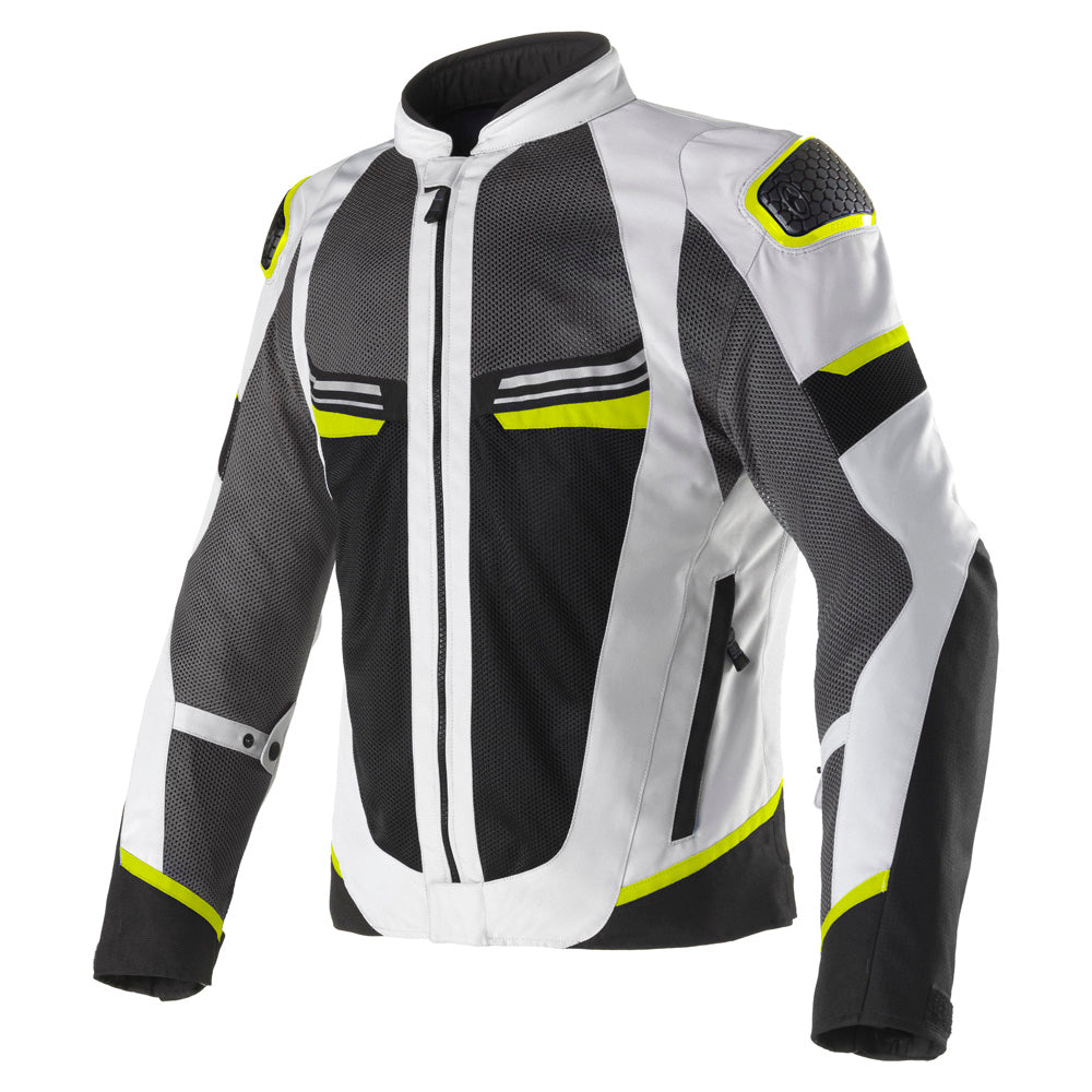 CLOVER Airjet-6 G/GR perforated motorcycle jacket showcasing breathable design and stylish gray color.