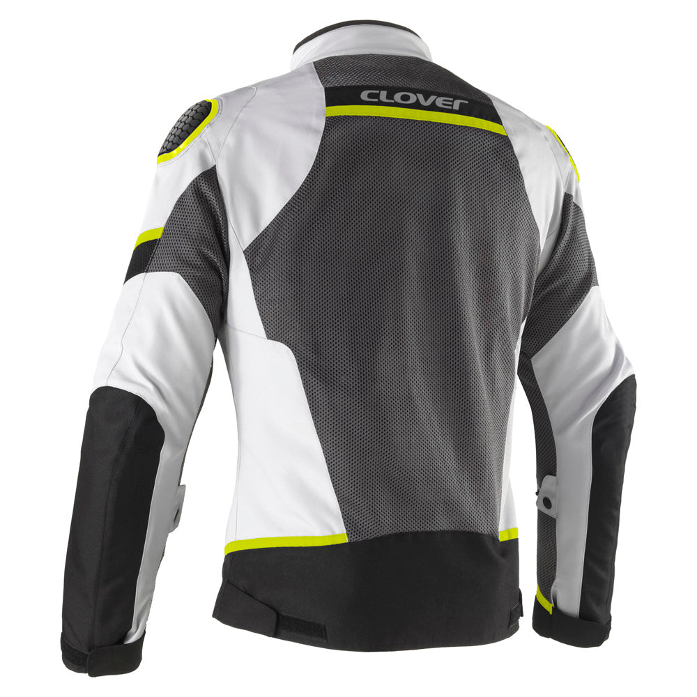 Clover Airjet-6 perforated motorcycle jacket in gray, featuring breathable mesh and protective design for riders.