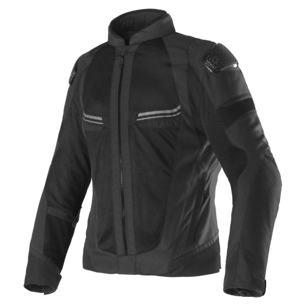 Clover Airjet-6 perforated motorcycle jacket in black, showcasing breathable design and protective features.