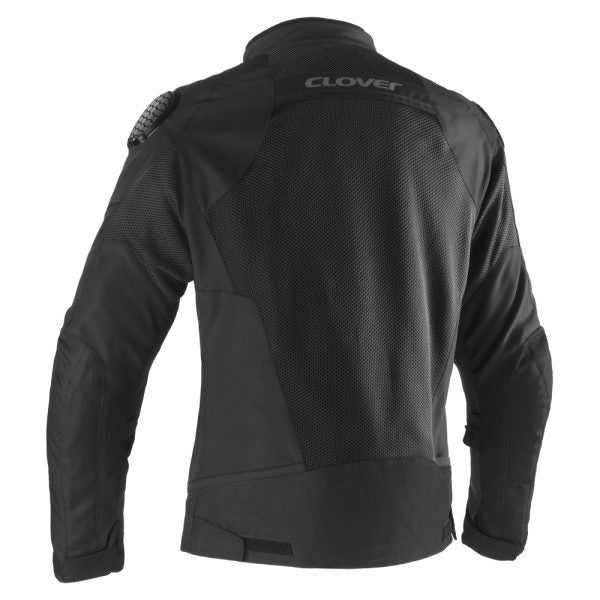 CLOVER Airjet-6 perforated motorcycle jacket in black, showcasing its breathable design and stylish features.