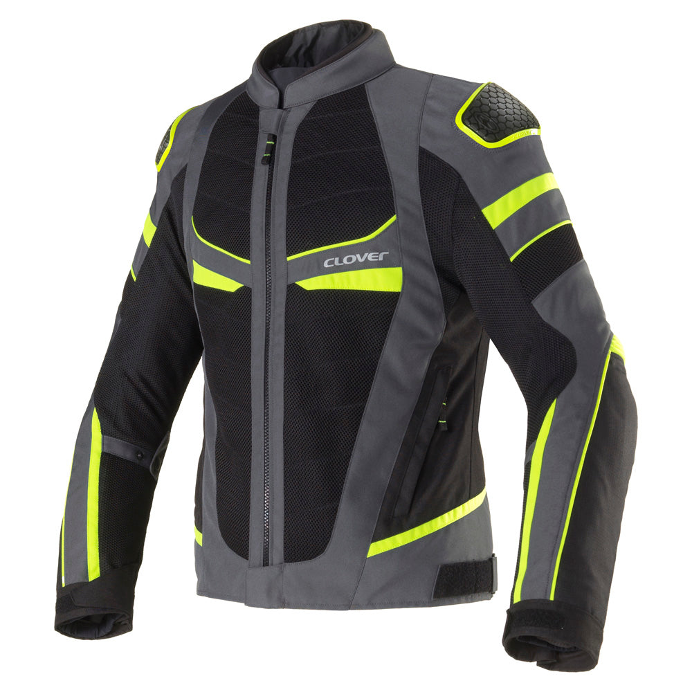 CLOVER Rainjet-3 waterproof motorcycle jacket in gray, featuring a sleek design and functional pockets.