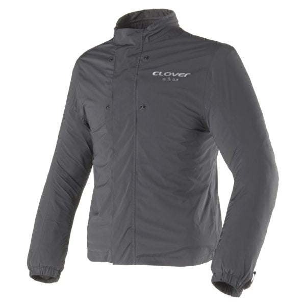 Clover Rainjet-3 waterproof motorcycle jacket in red and gray, featuring a sleek design and functional elements.
