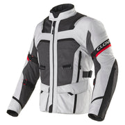 Clover Ventouring-4 waterproof motorcycle jacket in black and grey, featuring a sleek design and protective elements.