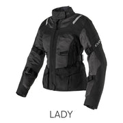 Clover Ventouring-4 WP Lady N/N waterproof motorcycle jacket in black, showcasing stylish design and protective features.