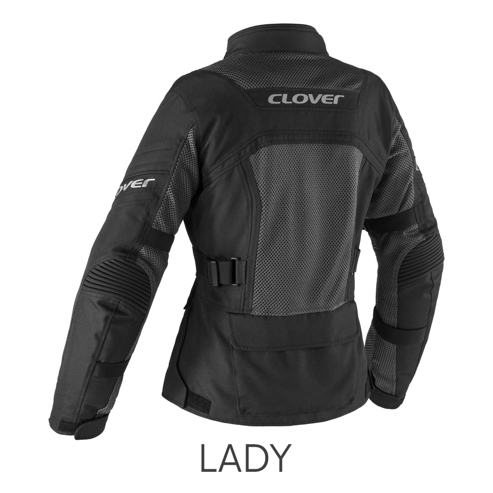 Clover Ventouring-4 WP Lady motorcycle jacket in black, showcasing waterproof design and stylish women's fit.