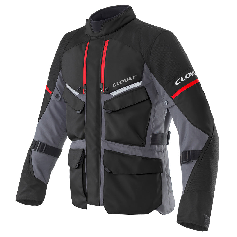 Clover Scout-5 WP motorcycle jacket, waterproof design, featuring a sleek black exterior and protective elements.