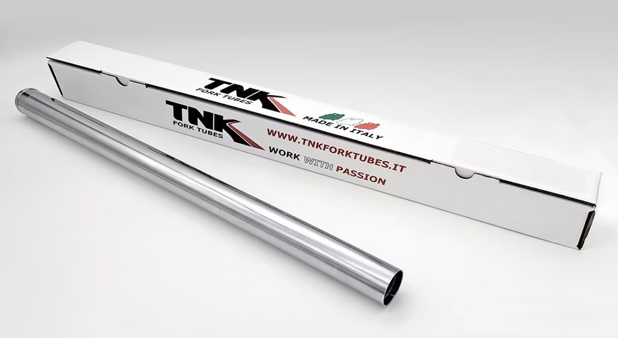 TNK chrome fork for Yamaha FZS 1000 Fazer 2001-2005, showcasing the 43 mm diameter and sleek design.