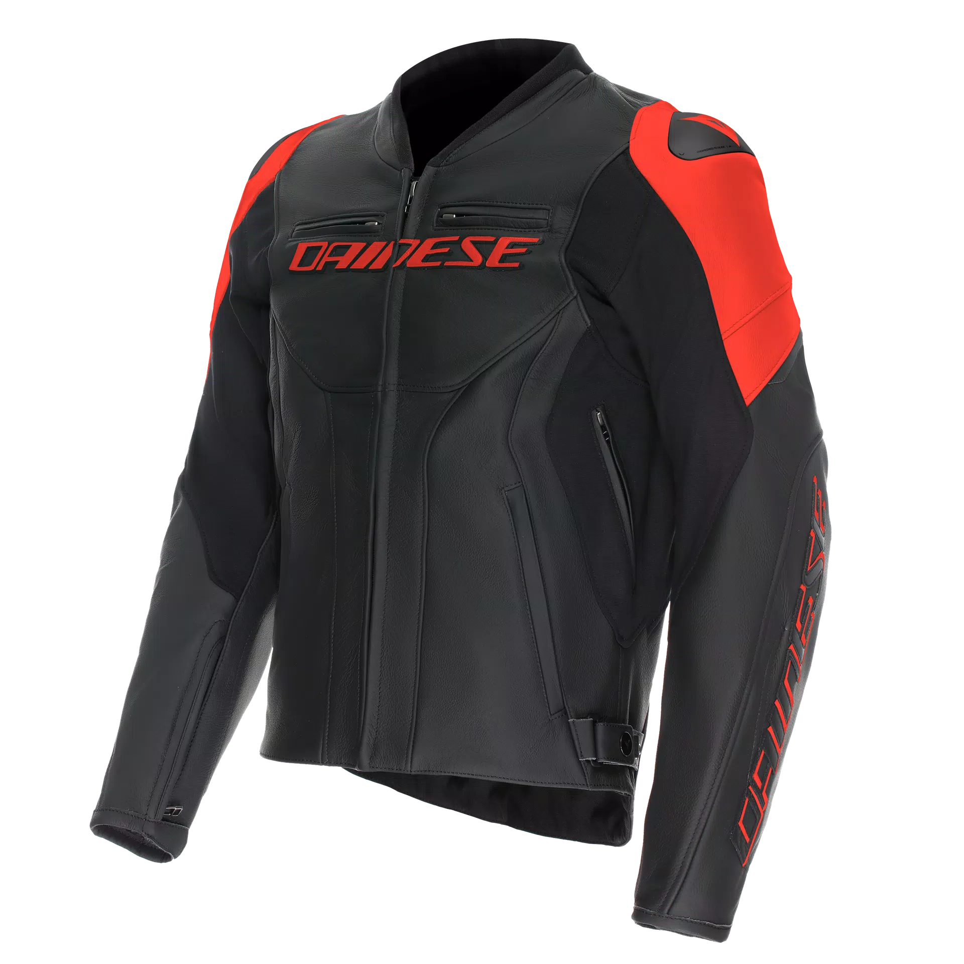 GIACCA DA MOTO IN PELLE DAINESE RACING 5 NERA/ROSSO FLUO