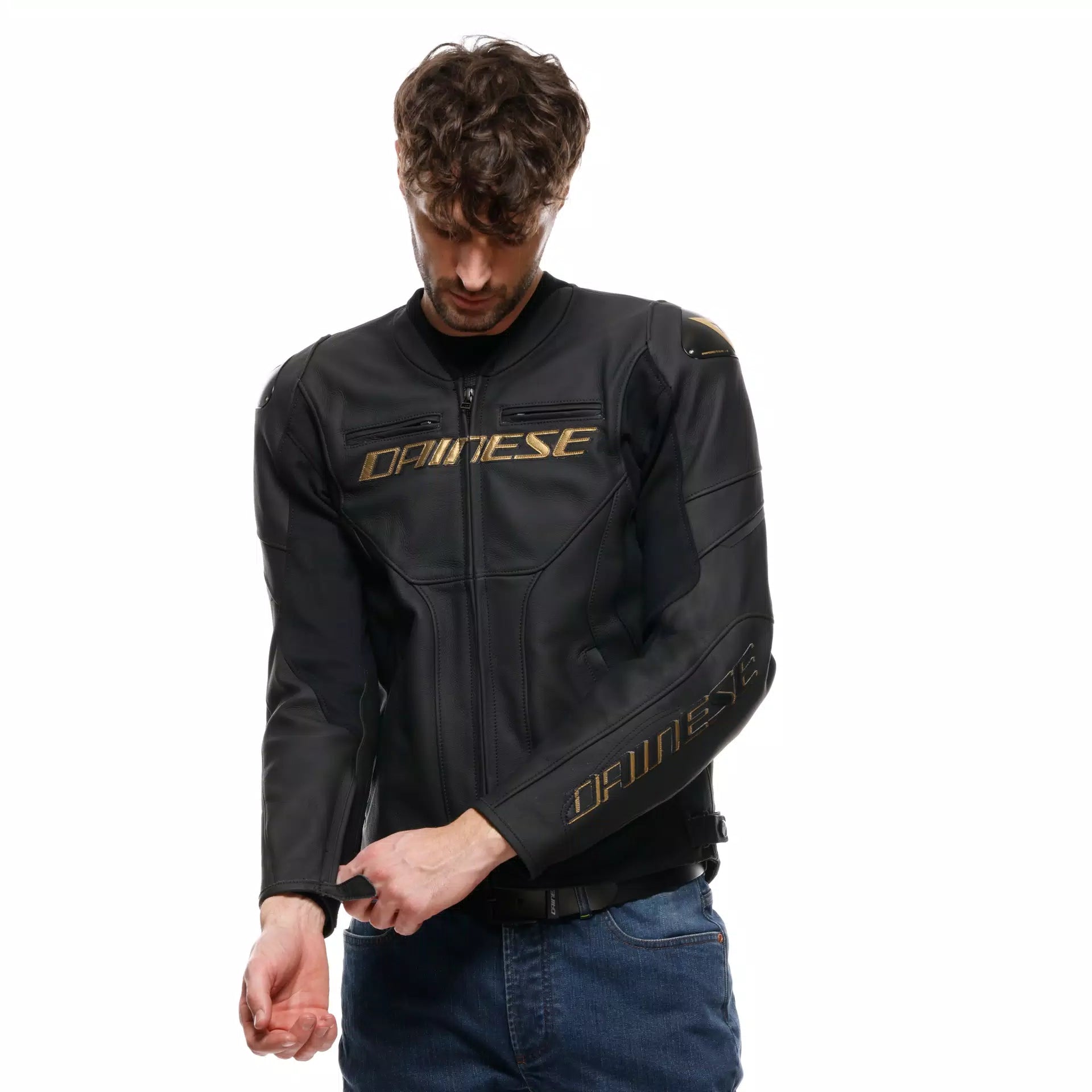 GIACCA DA MOTO IN PELLE DAINESE RACING 5 NERA/ORO