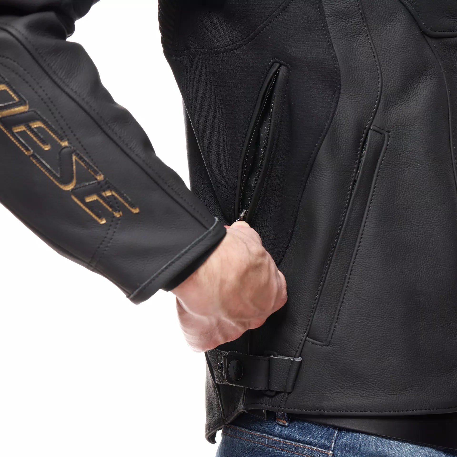 GIACCA DA MOTO IN PELLE DAINESE RACING 5 NERA/ORO