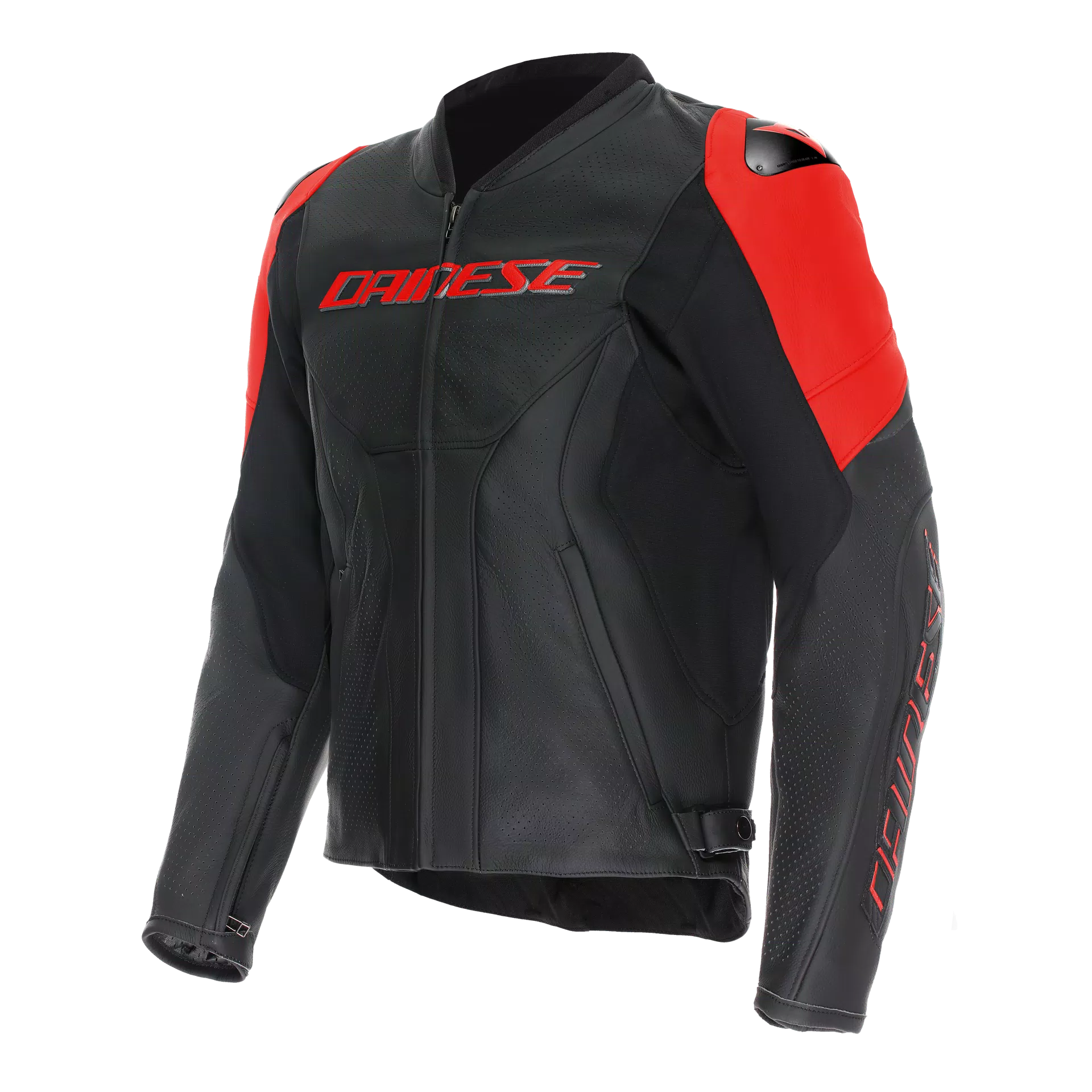 GIACCA DA MOTO IN PELLE TRAFORATA DAINESE RACING 5 NERA/ROSSO FLUO