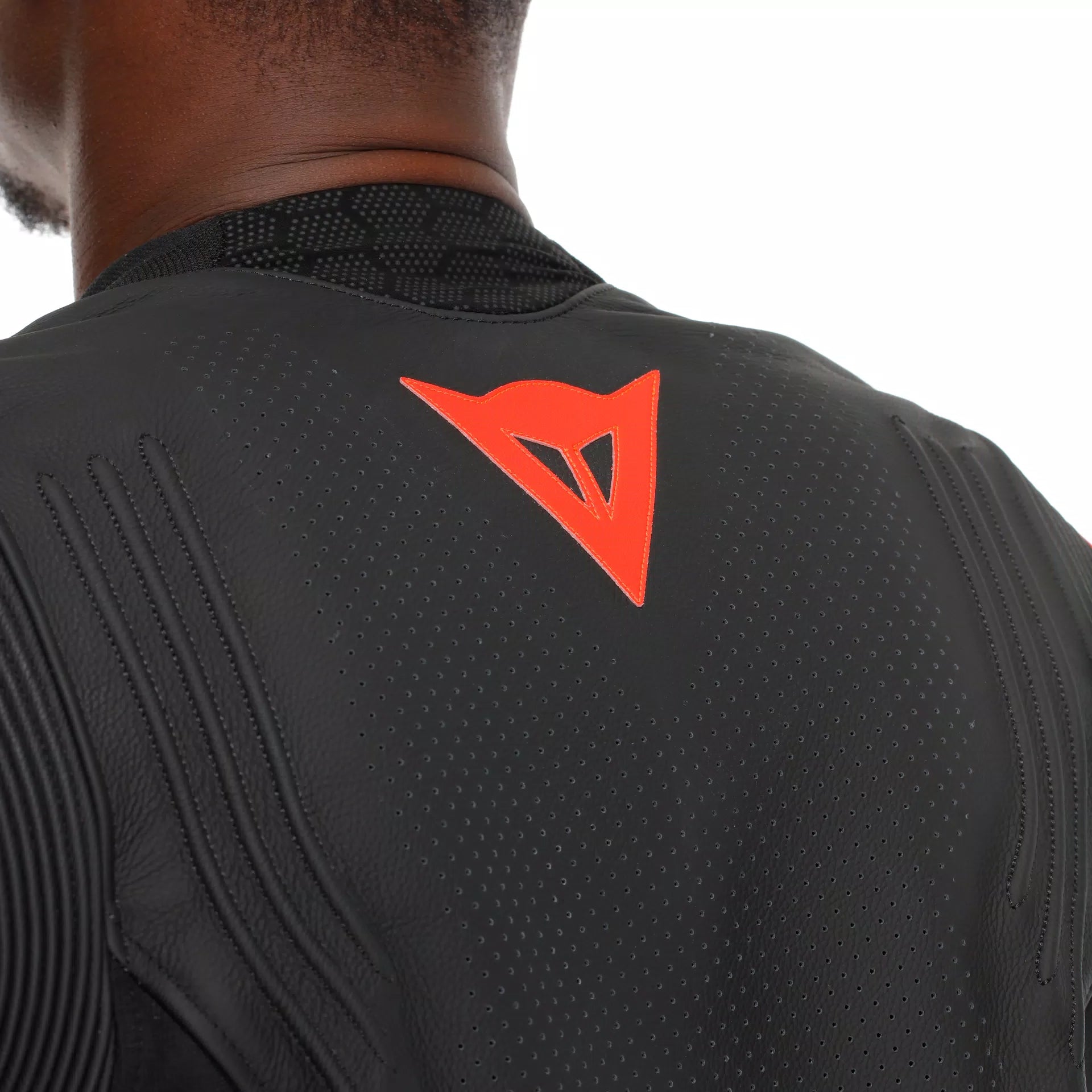 GIACCA DA MOTO IN PELLE TRAFORATA DAINESE RACING 5 NERA/ROSSO FLUO