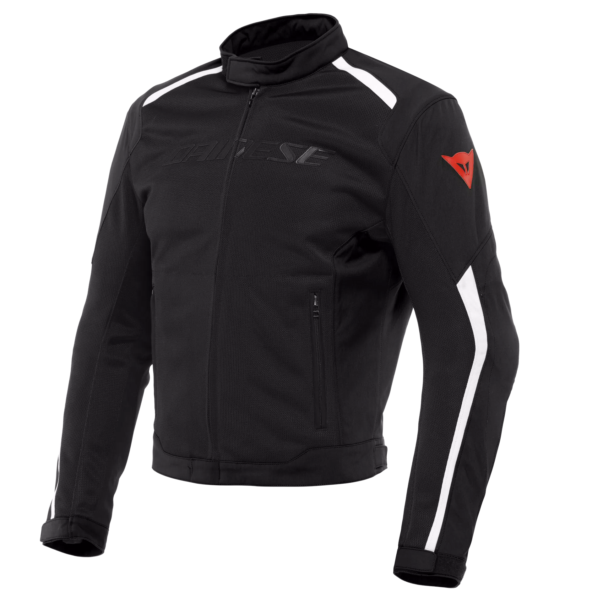 Dainese HydraFlux 2 Air waterproof perforated motorcycle jacket in black and white, with protective armor and breathable design.