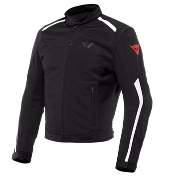 Dainese HydraFlux 2 Air waterproof perforated motorcycle jacket in black and white, with protective armor and breathable design.