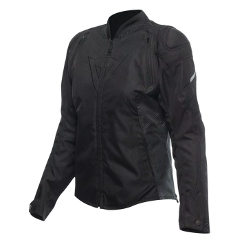 Black Dainese women's motorcycle jacket made of durable textile, featuring protective armor and stylish design.