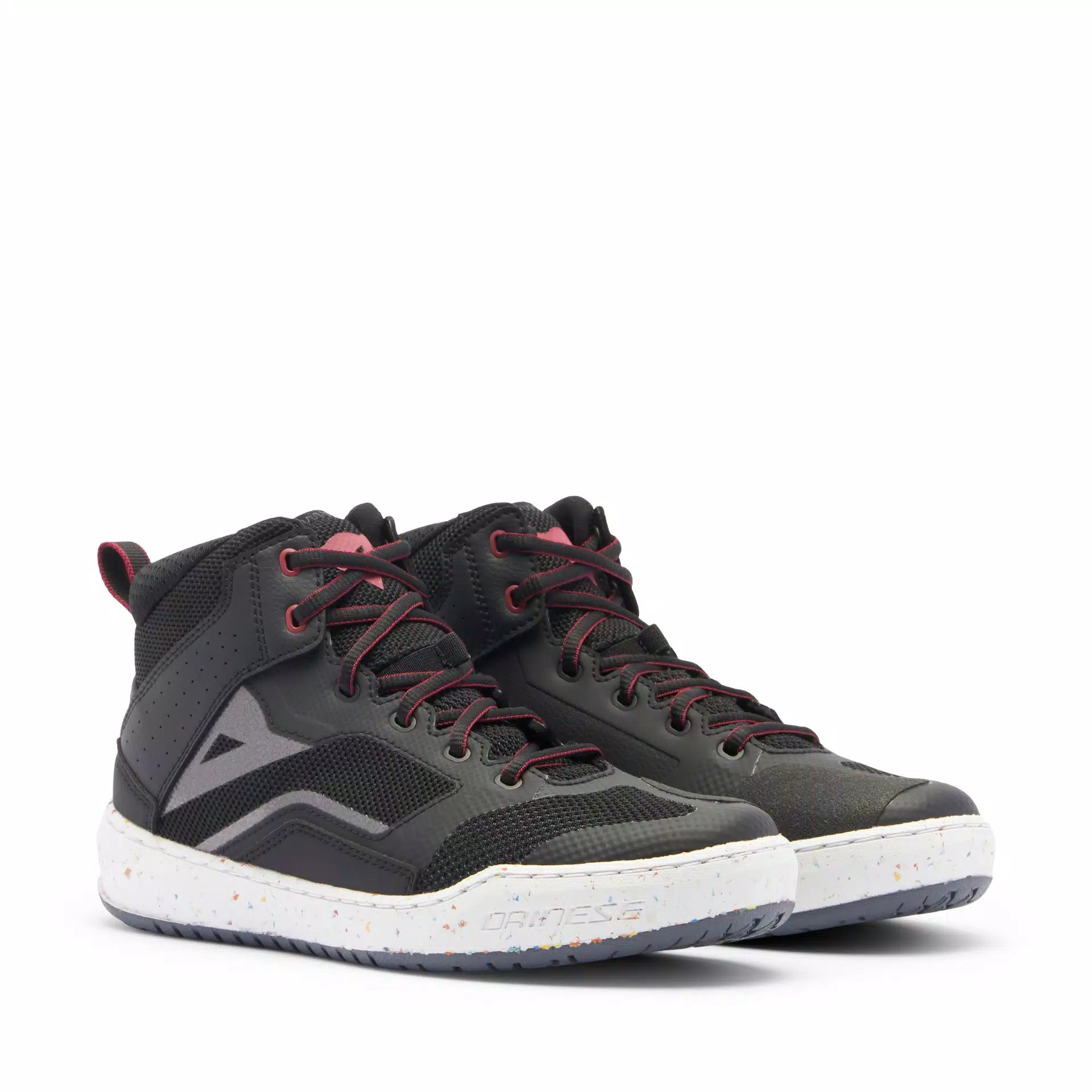 Dainese Suburb Air WMN summer women's motorcycle shoes in black, white, and apple butter with breathable fabric and sporty design.