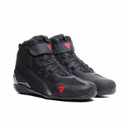 Dainese Herian Air racing motorcycle shoes in black and anthracite, designed for summer riding with protective features.